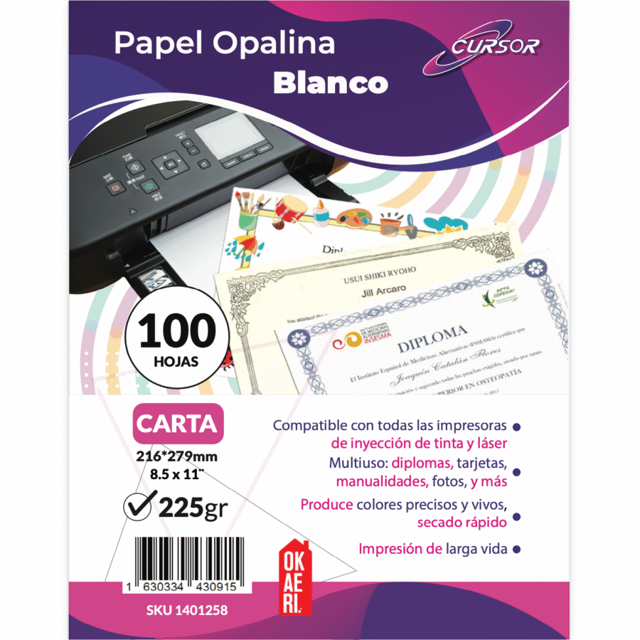 papel opalina 225g grueso cursor okaeri